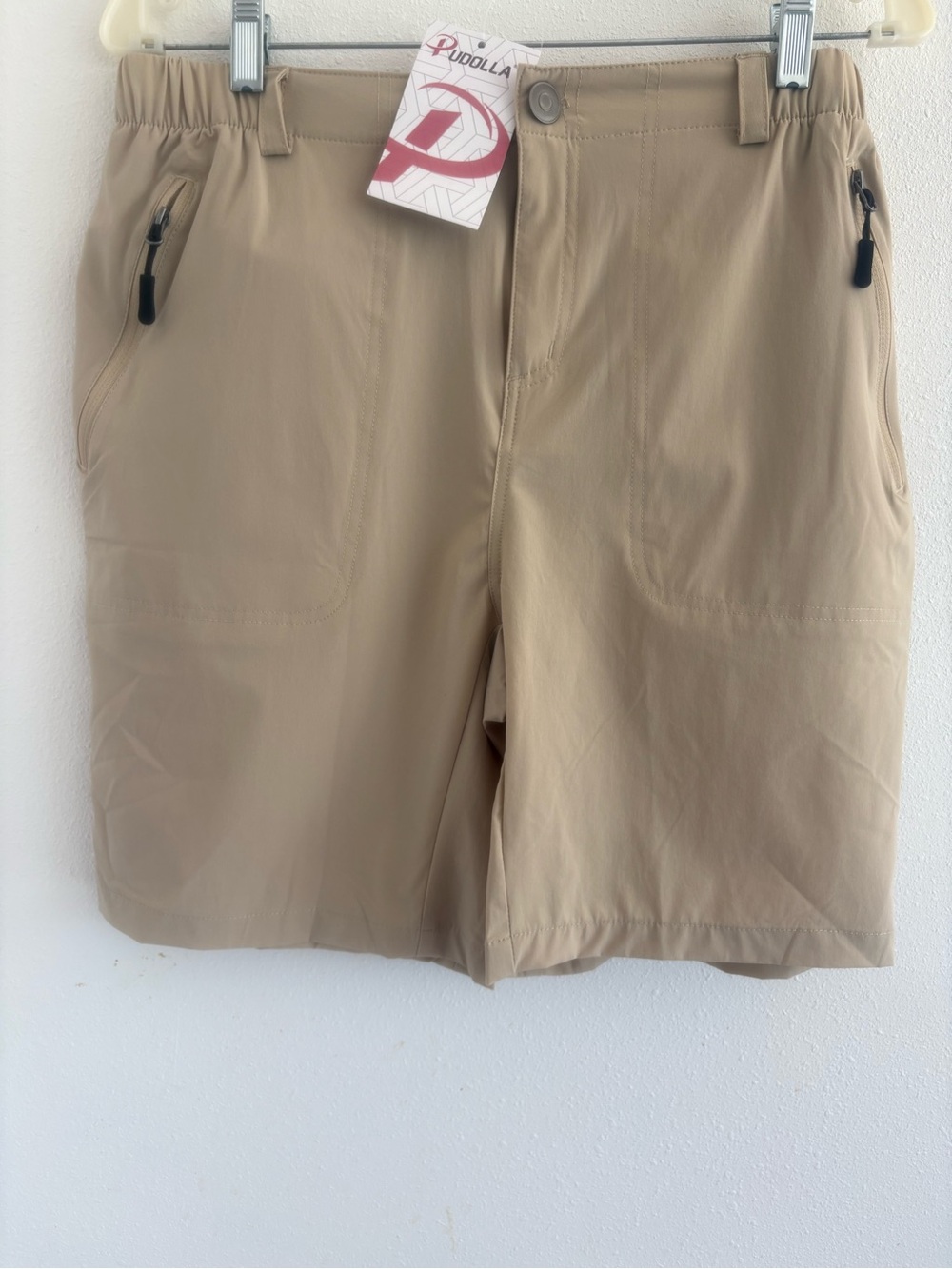Pudolla Men's Hiking Shorts L Khaki Beige NWT Elastic Waist